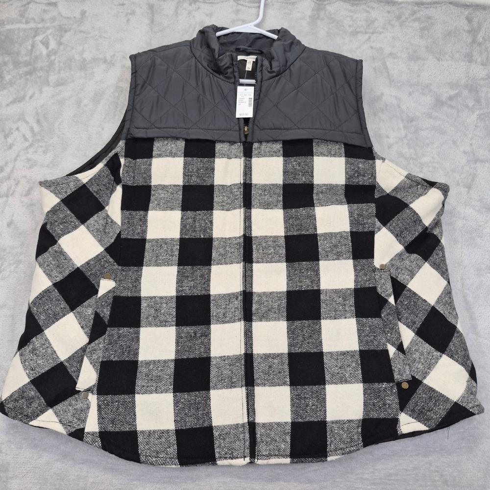 Maurices 3X Buffalo Plaid Quilted Wool Blend Vest Women Mixed Media Full Zip NWT